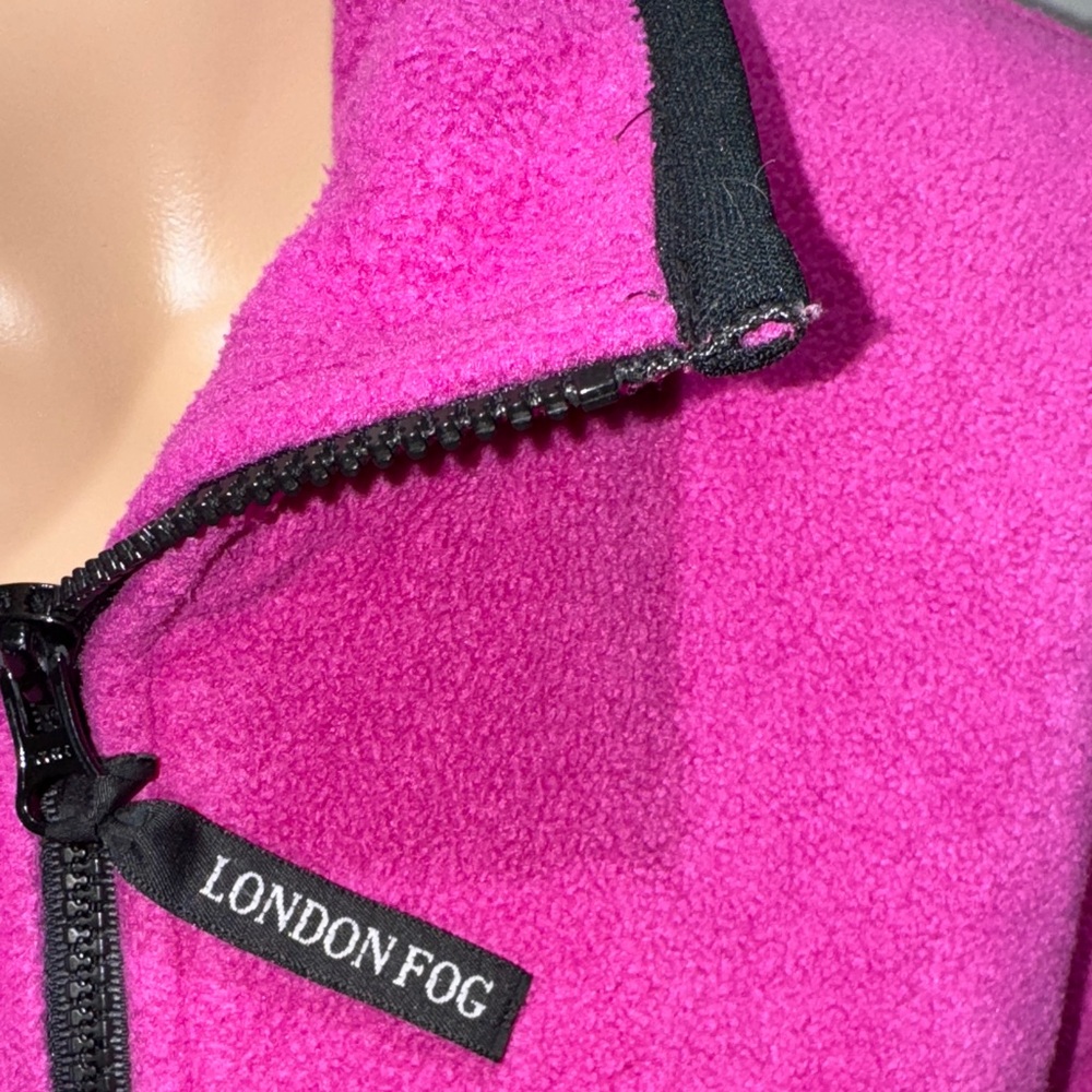 London Fog Fuchsia Fleece Jacket Black Ribbing Pockets Cinched Hem - Picture 5 of 10